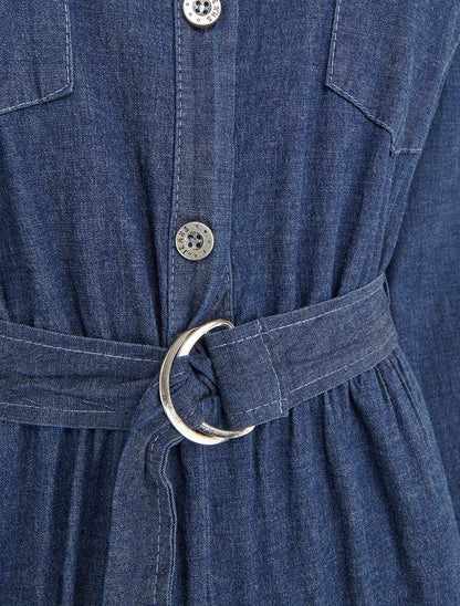 Combinaison en denim à taille élastiquée - Bleu denim - 3
