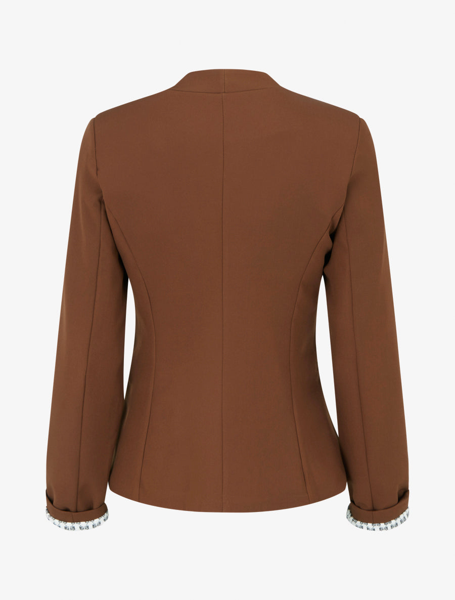 Gerade geschnittener Blazer mit Schulterpolstern - Braun