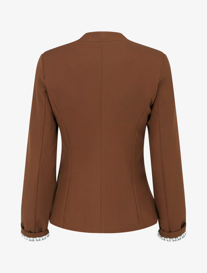 Gerade geschnittener Blazer mit Schulterpolstern - Braun