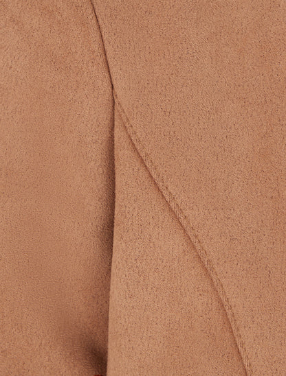 Veste courte ouverte en suédine - Camel - 3