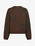 Pull uni à motifs fleurs - Marron - 1