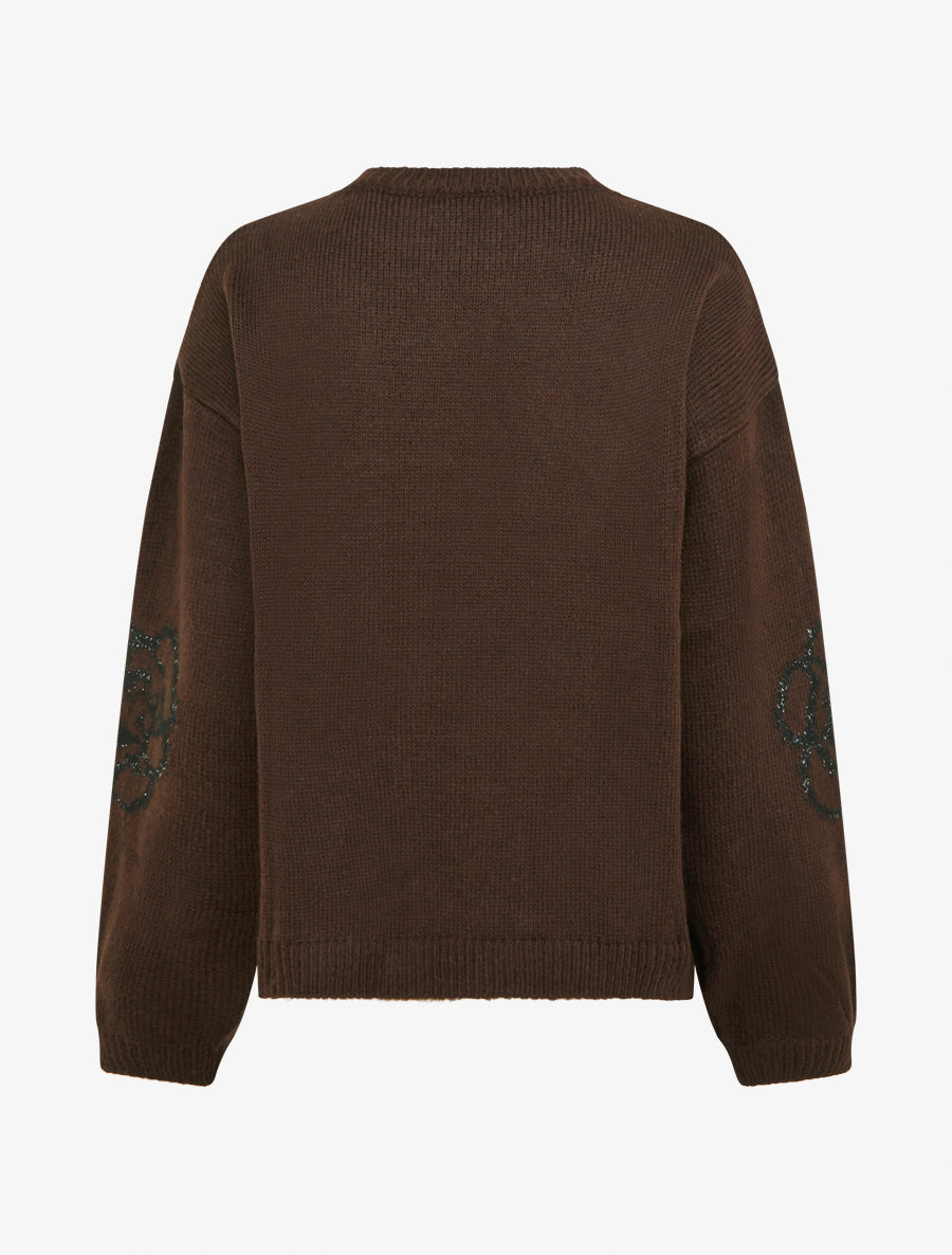 Pull uni à motifs fleurs - Marron - 2