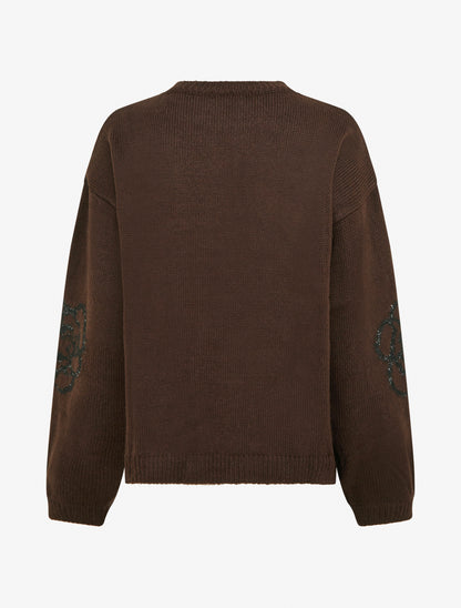 Pull uni à motifs fleurs - Marron - 2