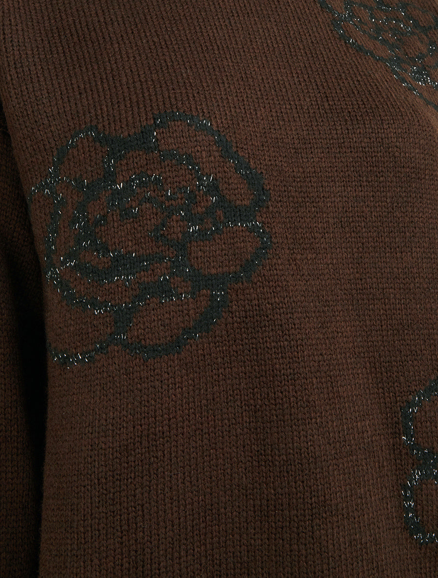 Pull uni à motifs fleurs - Marron - 3