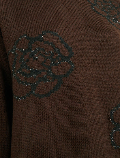 Pull uni à motifs fleurs - Marron - 3