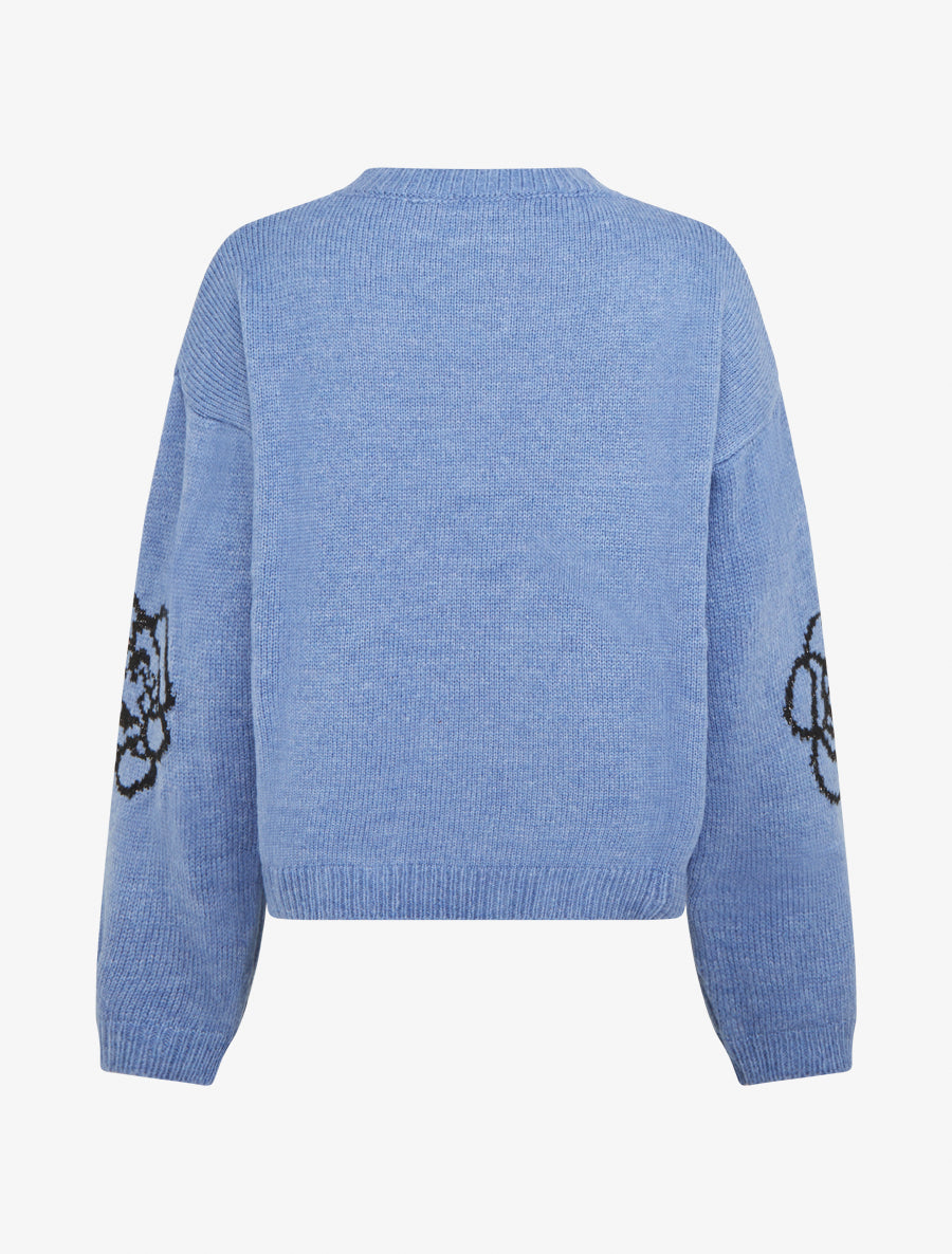 Pull uni à motifs fleurs - Bleu - 2