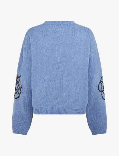 Pull uni à motifs fleurs - Bleu - 2