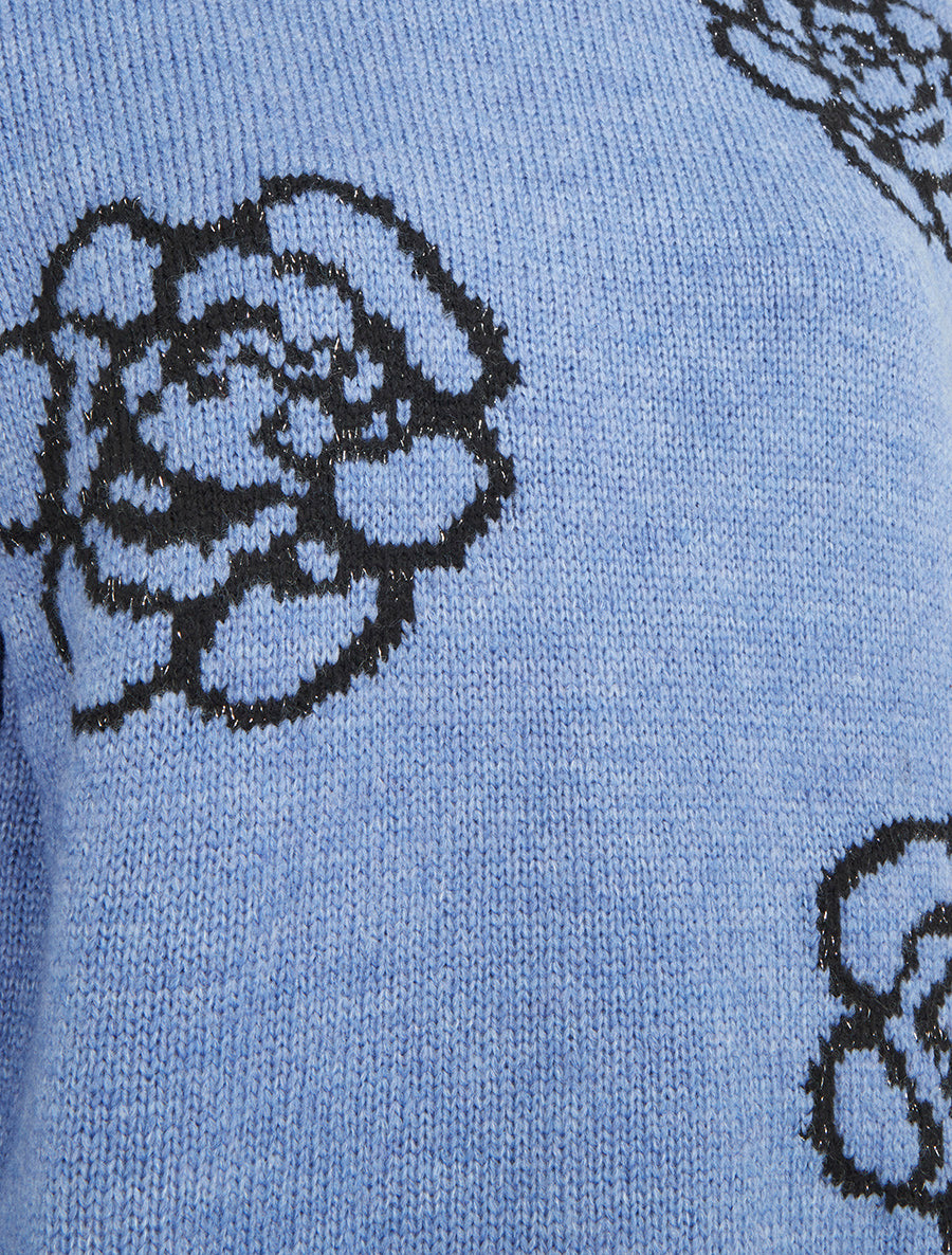 Pull uni à motifs fleurs - Bleu - 3