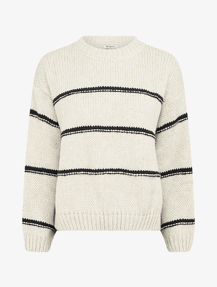 Pull en maille à motif rayures - Crème/noir - 1