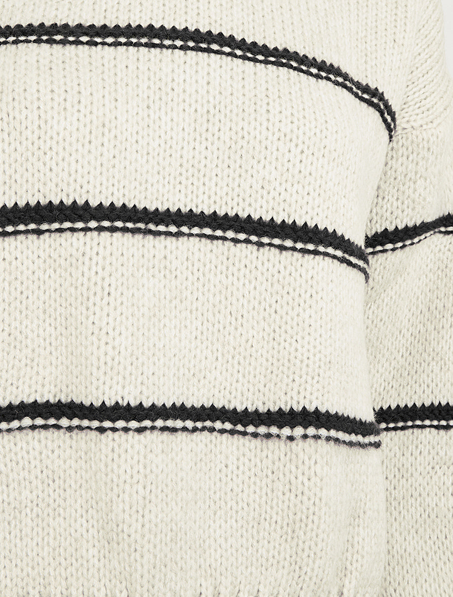 Pull en maille à motif rayures - Crème/noir - 3