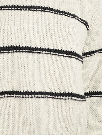 Pull en maille à motif rayures - Crème/noir - 3