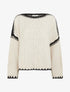 Pull en maille uni à bandes contrastantes - Beige - 1