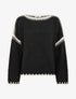 Pull en maille uni à bandes contrastantes - Noir - 1