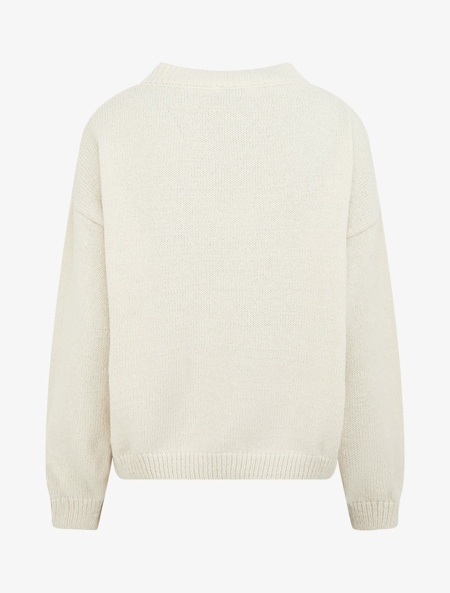 Pull en maille uni à flocage - Crème - 2