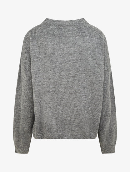 Pull en maille uni à flocage - Gris - 2