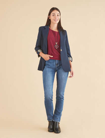 Veste cintrée à rabat léopard - Marine - 4