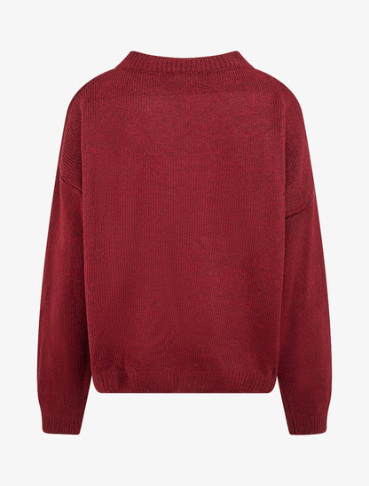 Pull en maille uni à flocage - Lie de vin - 2