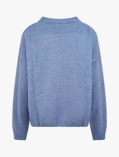 Pull en maille uni à flocage - Bleu - 2