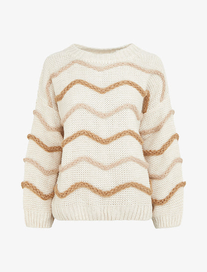 Pull en maille à motif vagues - Beige - 1