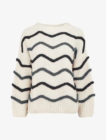 Pull en maille à motif vagues - Noir/gris - 1