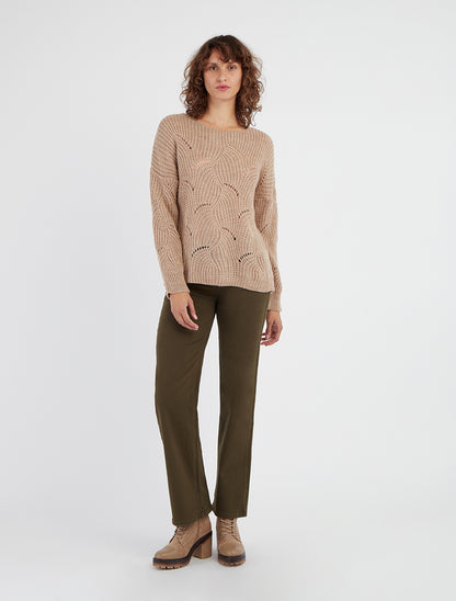 Einfarbiger Pullover mit durchbrochenem Detail - Beige