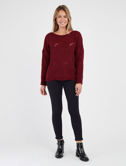 Einfarbiger Pullover mit durchbrochenem Detail - Bordeaux
