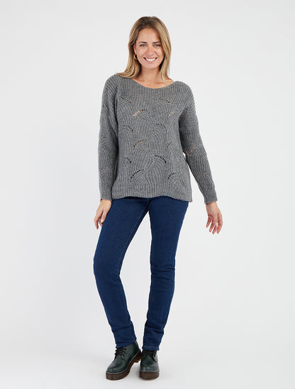 Einfarbiger Pullover mit durchbrochenem Detail - Grau