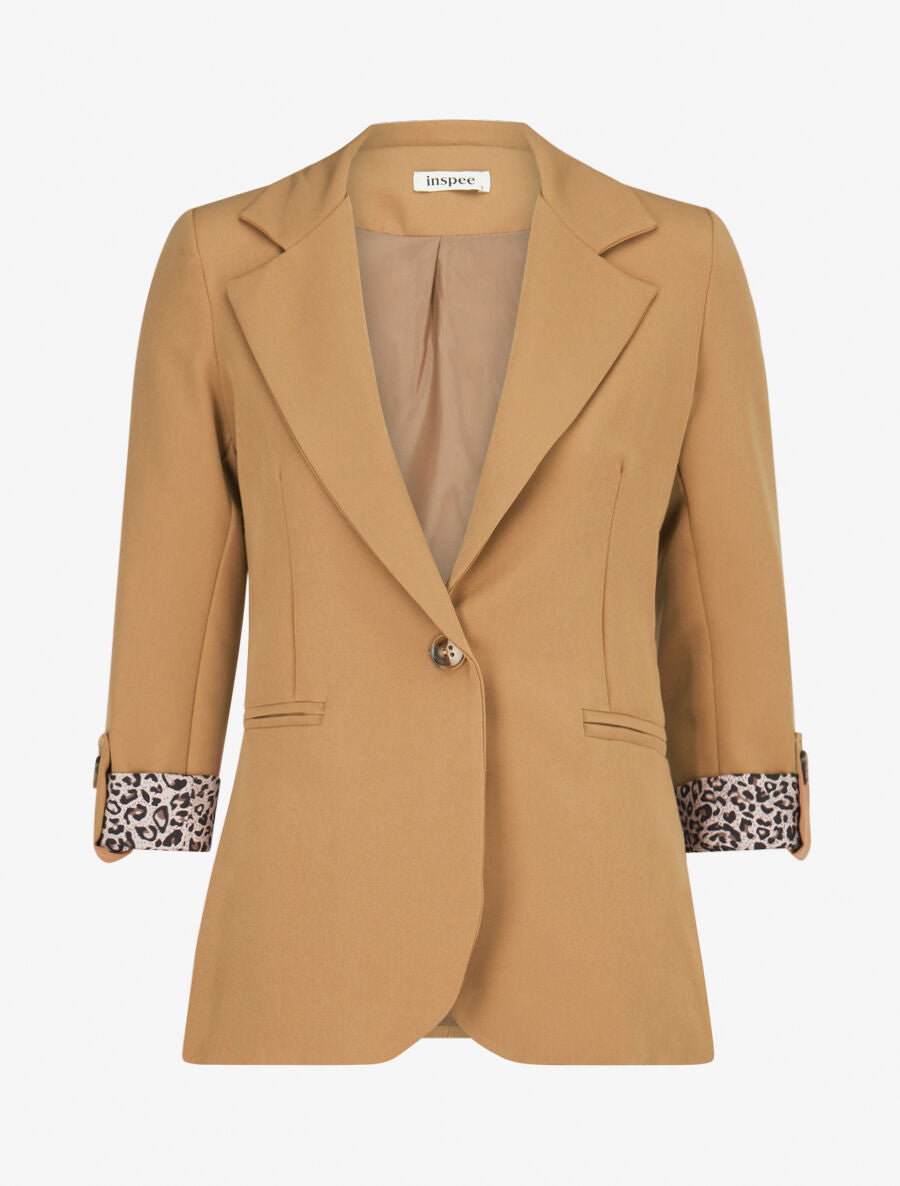 Veste cintrée à rabat léopard - Beige foncé - 4