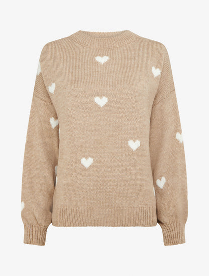 Pull en maille à motifs coeurs - Beige - 1