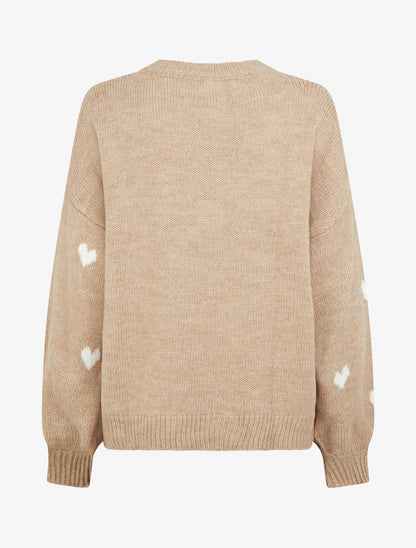 Pull en maille à motifs coeurs - Beige - 2