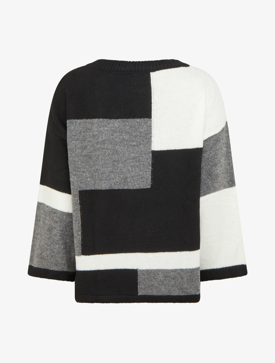 Pull color bloc en maille - Noir - 2