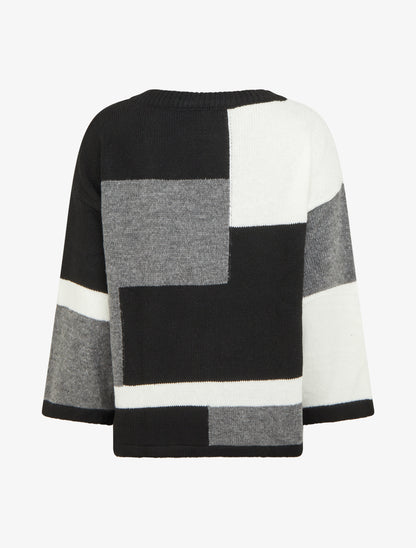 Pull color bloc en maille - Noir - 2