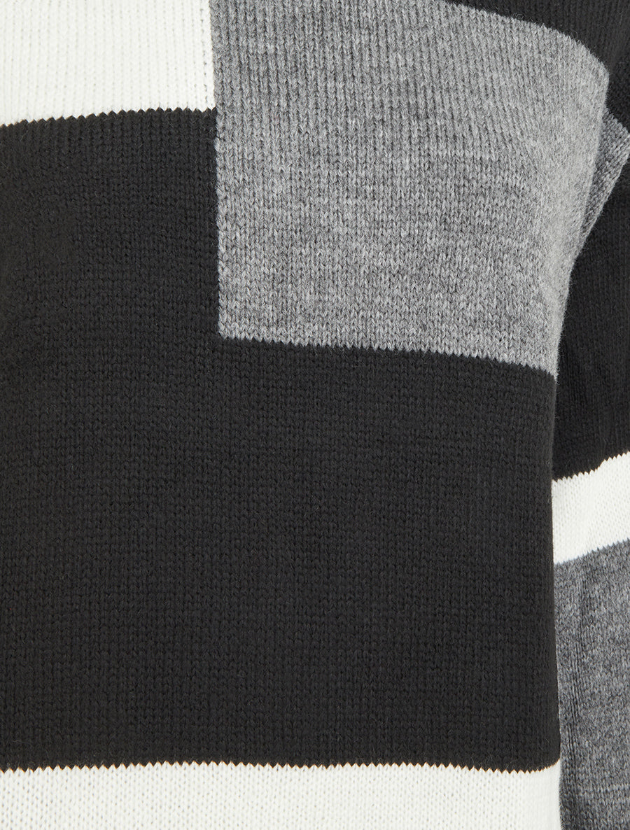 Pull color bloc en maille - Noir - 3