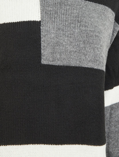 Pull color bloc en maille - Noir - 3