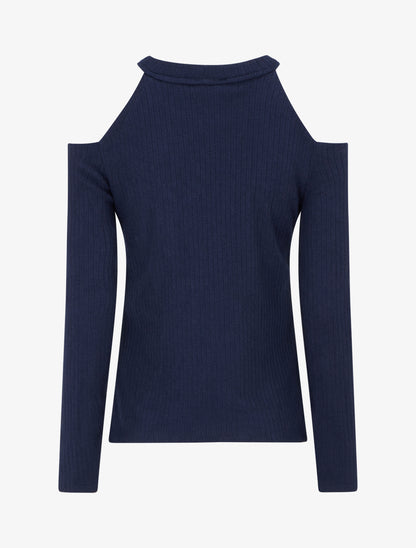 Pull côtelé à épaules dénudées - Marine - 2