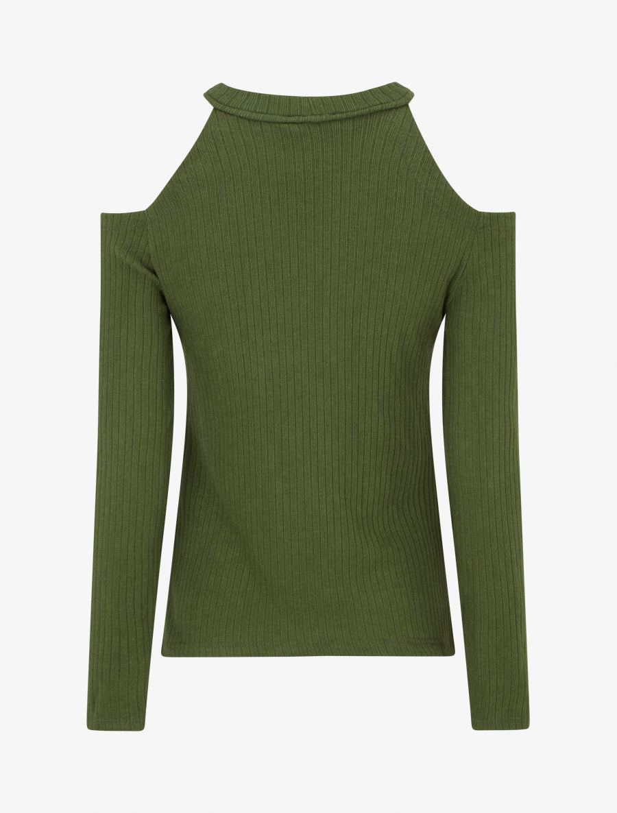 Pull côtelé à épaules dénudées - Kaki - 2
