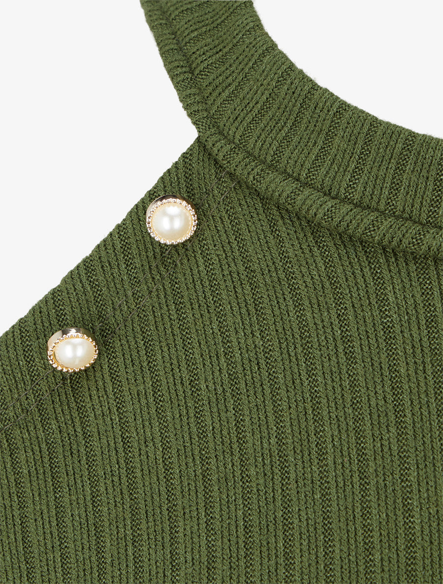 Pull côtelé à épaules dénudées - Kaki - 3