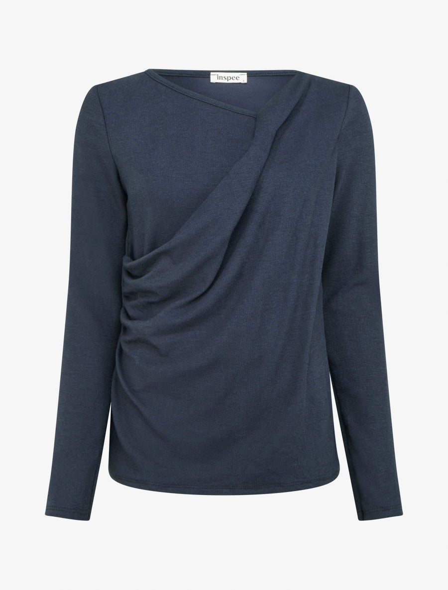 Pull uni à côté effet drapé - Marine - 1
