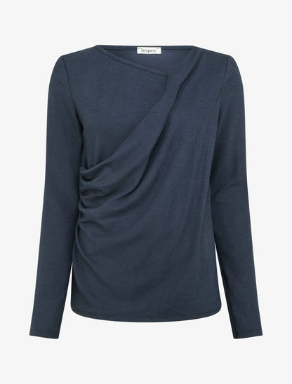 Pull uni à côté effet drapé - Marine - 1