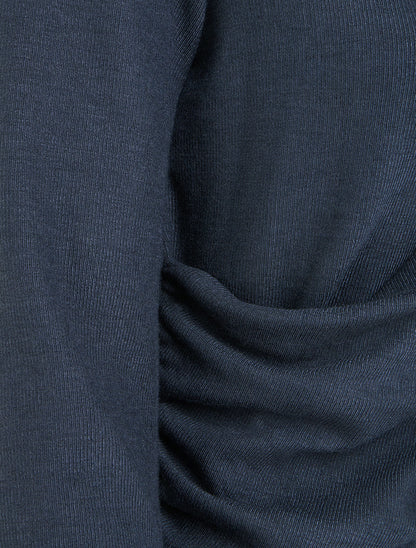 Pull uni à côté effet drapé - Marine - 3