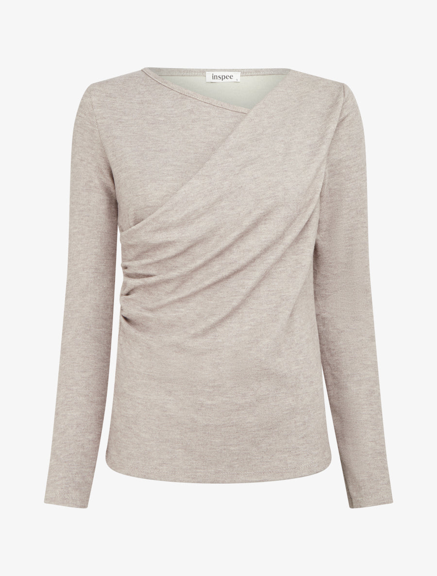 Pull uni à côté effet drapé - Beige - 1