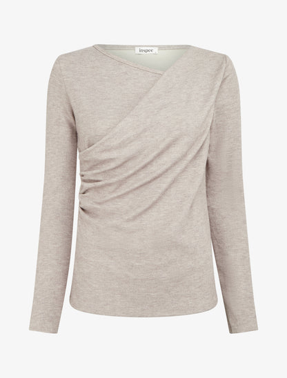 Pull uni à côté effet drapé - Beige - 1
