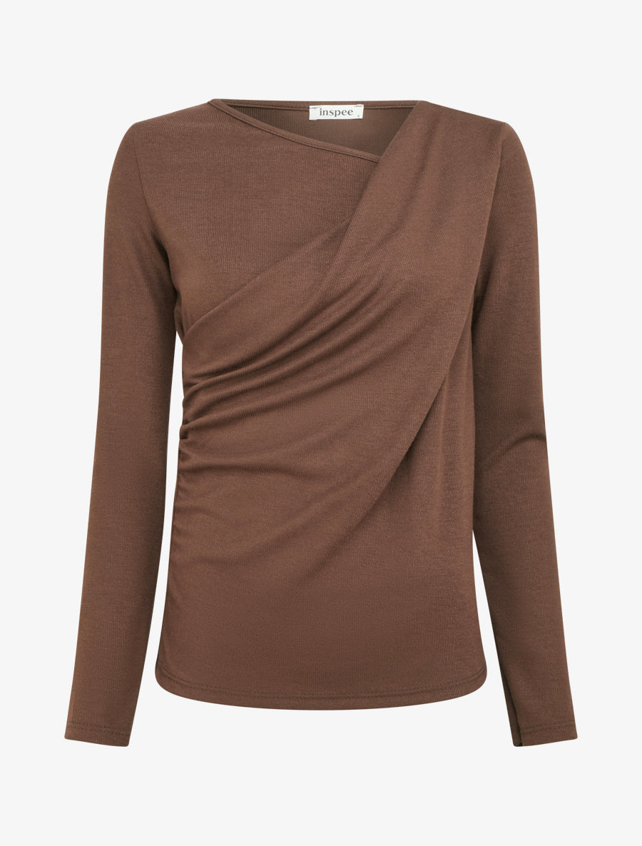 Pull uni à côté effet drapé - Marron - 1