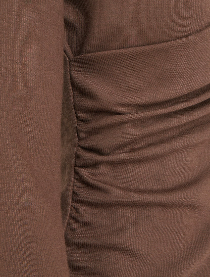 Pull uni à côté effet drapé - Marron - 3