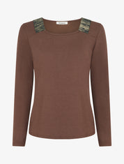 Pull en maille fine à bandes élastiquées - Marron - 1