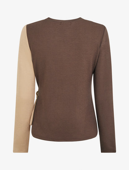 Pull fin bicolore à boucle décorative - Marron/camel - 2