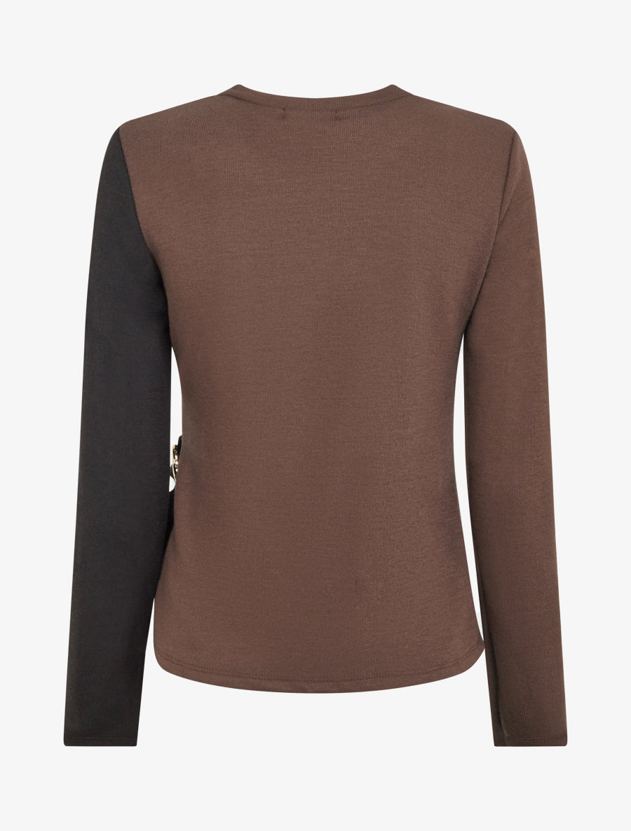 Pull fin bicolore à boucle décorative - Marron/noir - 2