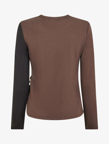 Pull fin bicolore à boucle décorative - Marron/noir - 2