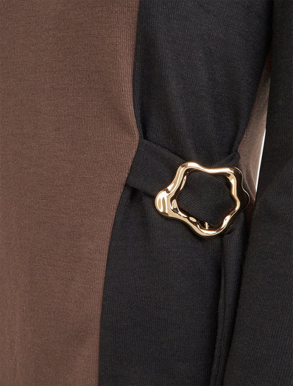 Pull fin bicolore à boucle décorative - Marron/noir - 3