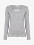 Pull fin à détail dentelle - Gris - 1